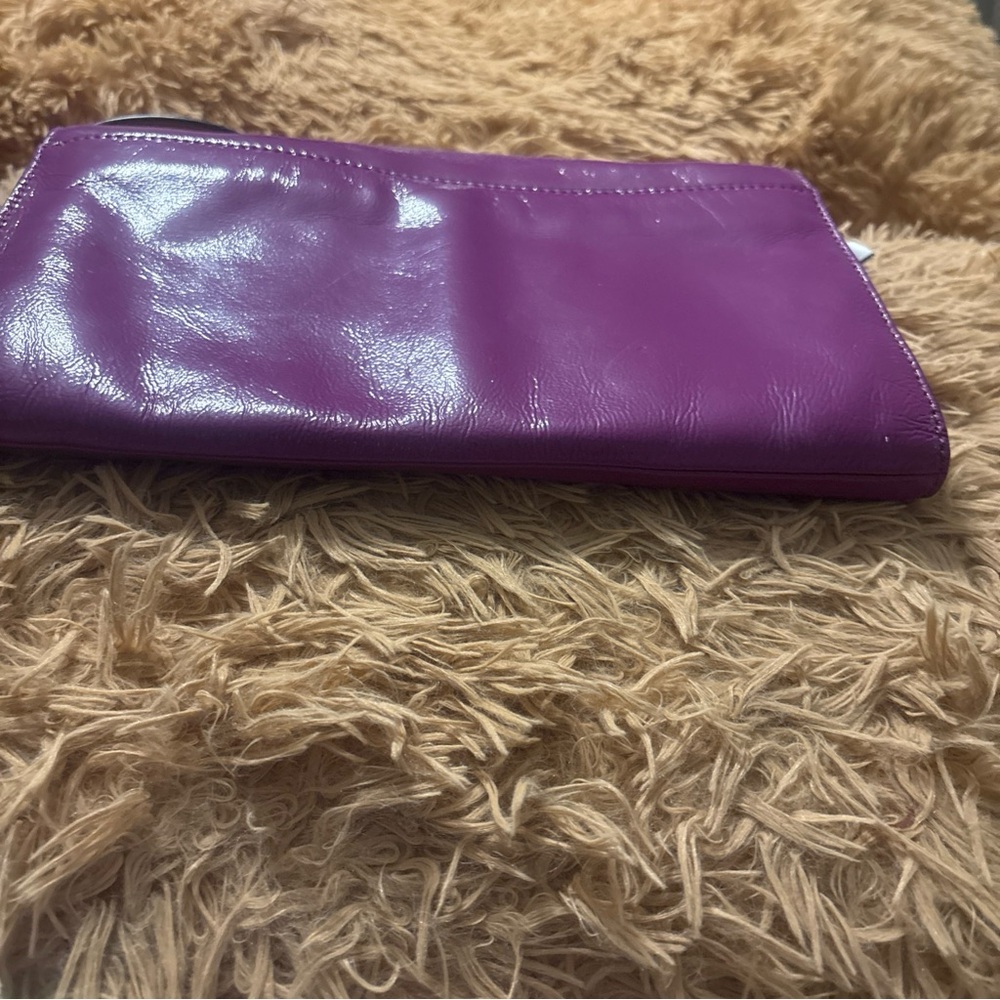 Michael Kors Purple Leather Fold-Over Wristlet Clutch with Metal Corner Accents - Picture 3 of 15
